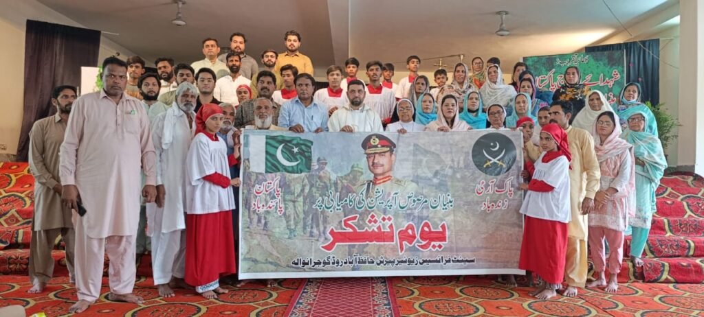 Parishioners tribute to the Pakistani Armed forces at Saint Francis Xavier Parish, Gujranwala.