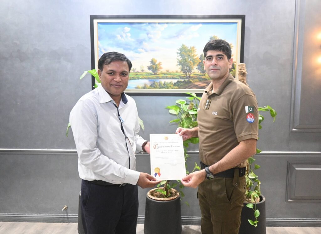 The City Police Officer Dr. Sardar Ghias Gul Khan PSP presented me an appreciation letter