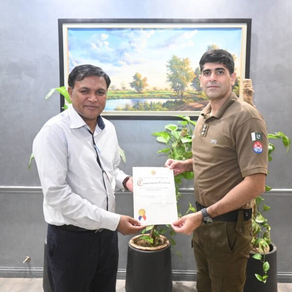 The City Police Officer Dr. Sardar Ghias Gul Khan PSP presented me an appreciation letter
